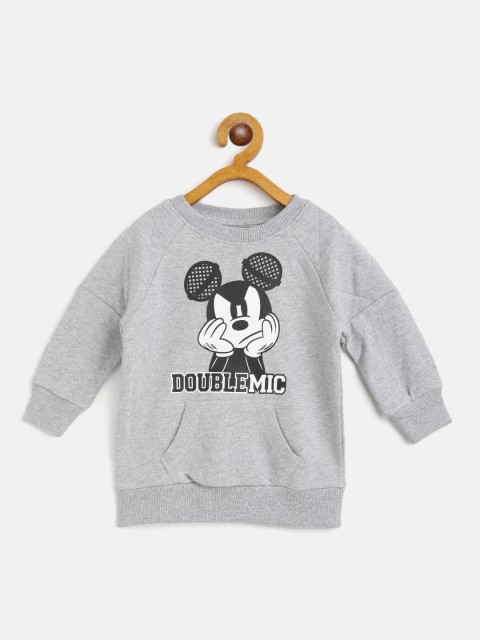 

United Colors of Benetton Boys Grey Melange & White Mickey Mouse Print Cotton Sweatshirt