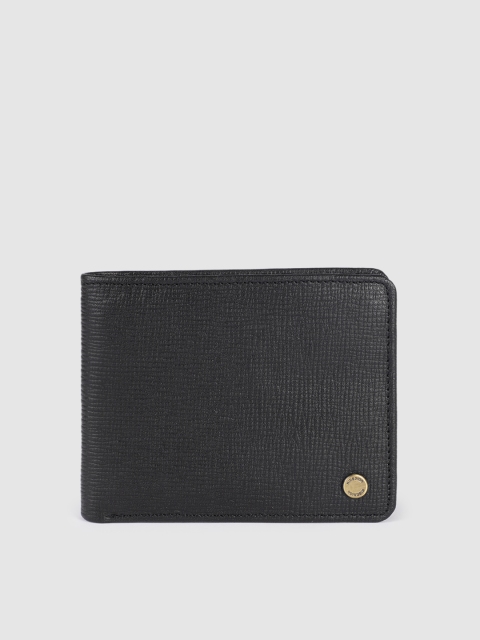 

Hidesign Men Black Animal Textured Brand Logo Applique Leather Two Fold Wallet