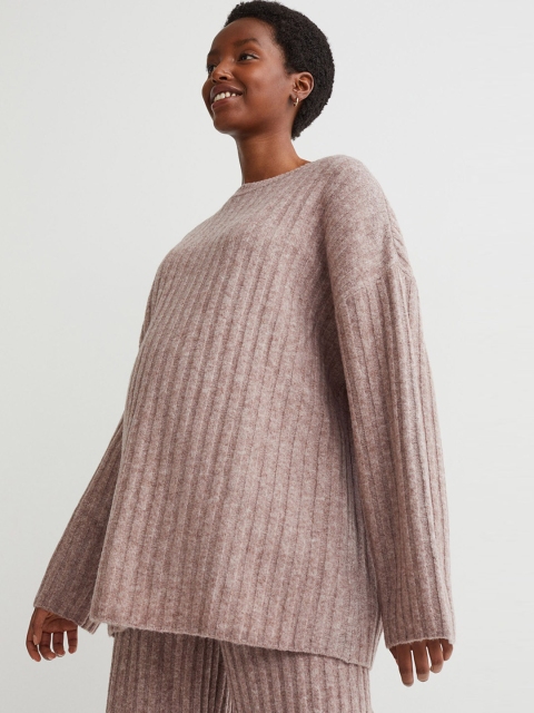 

H&M Women Beige MAMA Ribbed Wool-Blend Jumper