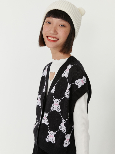 

H&M Woman Black Jacquard-knit sweater vest