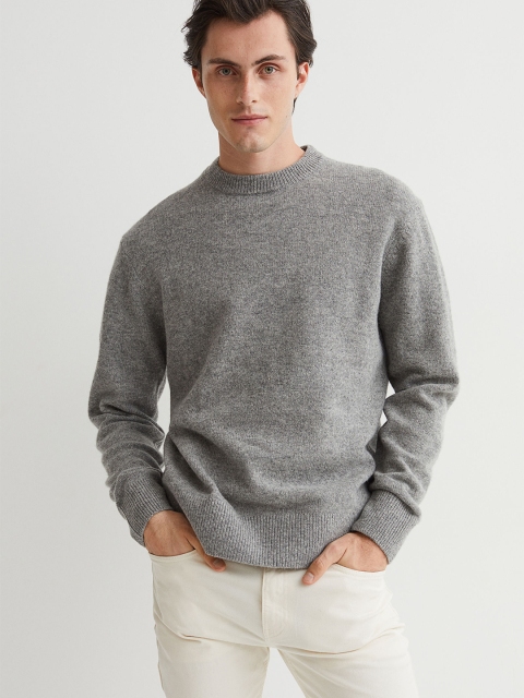 

H&M Men Grey Knitted Wool Jumper
