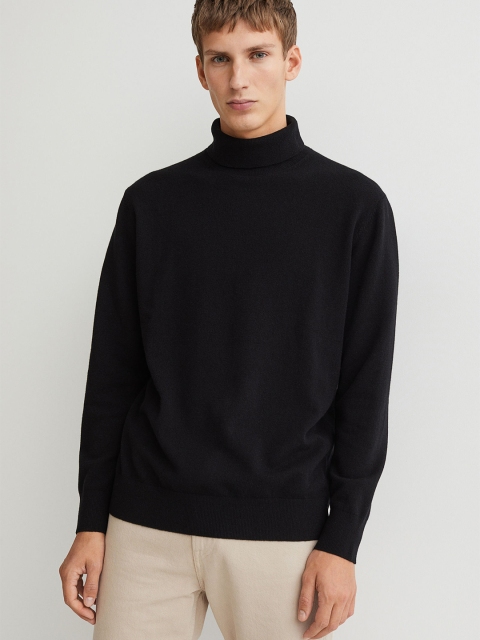

H&M Men Black Merino wool polo-neck jumper
