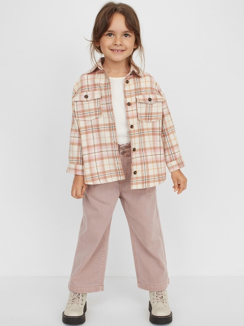 

H&M Girls Beige Solid Wide Cotton Paper Bag Trousers