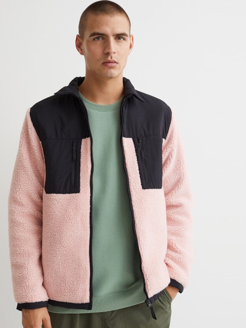 

H&M Men Pink Regular Fit Faux shearling shirt jacket