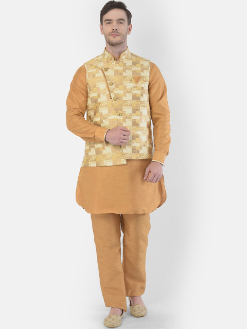 

SG RAJASAHAB Men Gold-Toned Regular Raw Silk Kurta With Pyjamas With Nehru Jacket