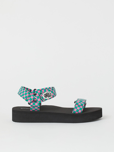 

H&M Women Green & Pink Checked Sandals