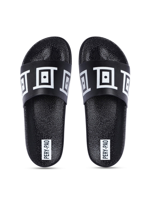 

PERY PAO Men Black & White Printed Rubber Sliders