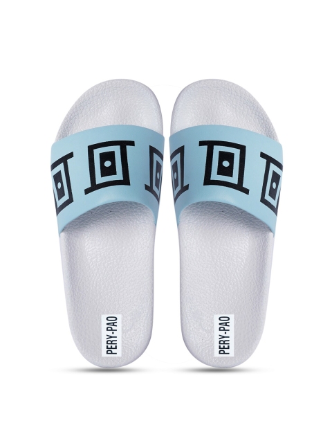 

PERY PAO Men Blue & White Printed Rubber Sliders