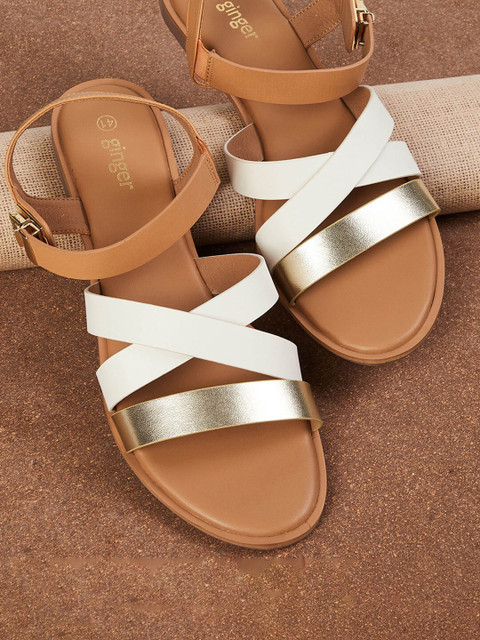 

Ginger by Lifestyle Women White & Brown Open Toe Flats