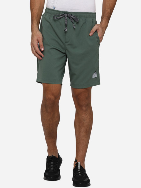 

JADE BLUE Men Pure Cotton Green Solid Regular Shorts