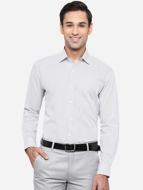 

JADE BLUE Men White & Black Opaque Checked Pure Cotton Formal Shirt