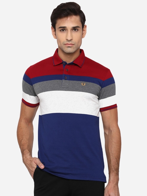 

JADE BLUE Men Blue & Red Colourblocked Polo Collar Slim Fit T-shirt