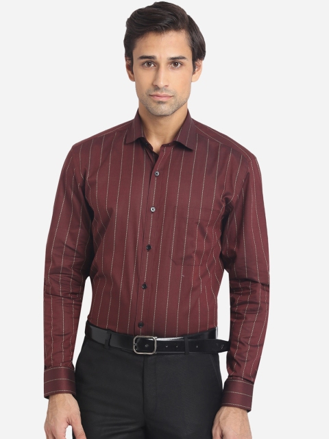 

JADE BLUE Men Maroon Opaque Striped Pure Cotton Formal Shirt