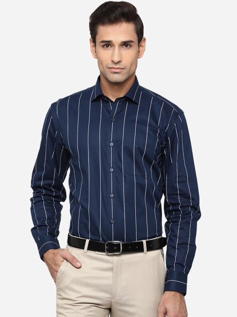 

JADE BLUE Men Pure Cotton Navy Blue Vertical Striped Formal Shirt
