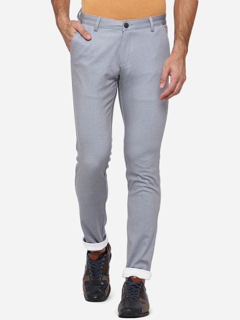 

JADE BLUE Men Pure Cotton Grey Solid Slim Fit Trousers