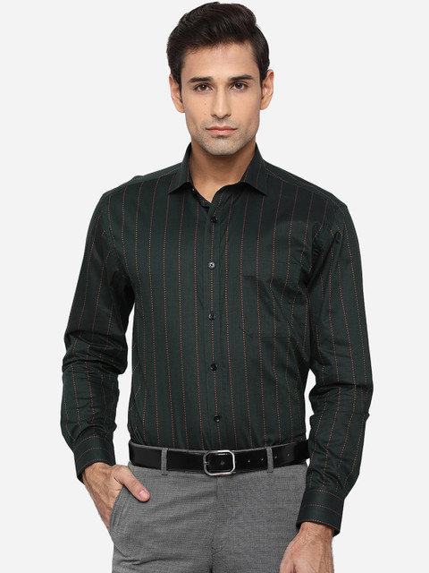 

JADE BLUE Men Green Opaque Striped Formal Shirt