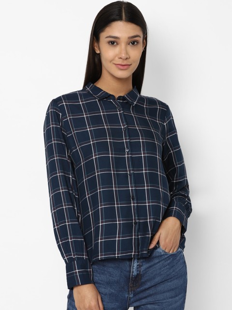 

Allen Solly Woman Women Navy Blue Opaque Checked Casual Shirt