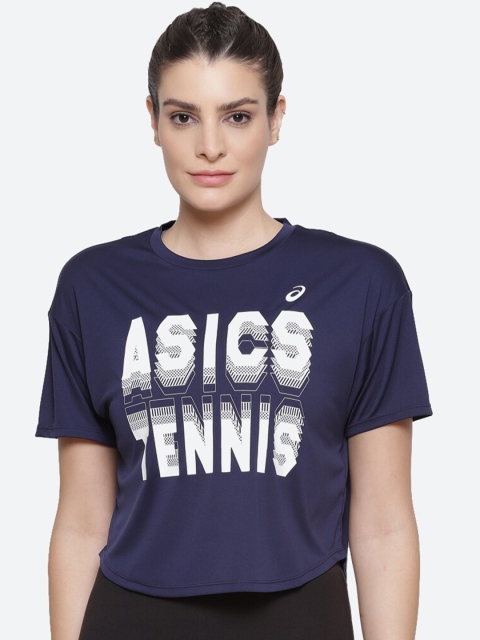 

ASICS Women Blue Typography Printed Applique T-shirt