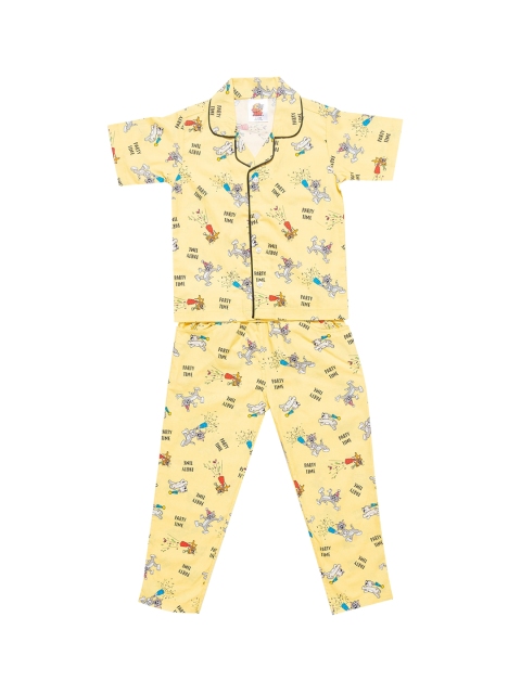 

SMUGGLERZ INC Boys Yellow & Brown Tom & Jerry Printed Pure Cotton Night suit