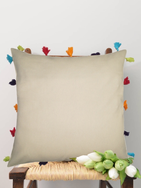 

Lushomes Set of 5 Off White Pure Cotton Square Cushion Covers With Tassels