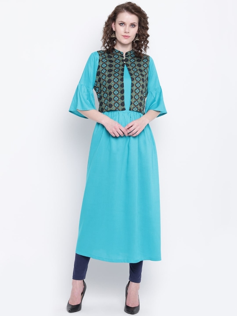 

Napra Women Blue Geometric Flared Sleeves Thread Work Kurta
