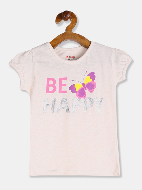 

Donuts Girls Beige Typography Printed T-shirt
