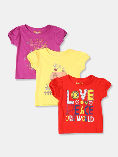 

Donuts Girls Pack Of 3 Assorted Printed Cotton T-shirts