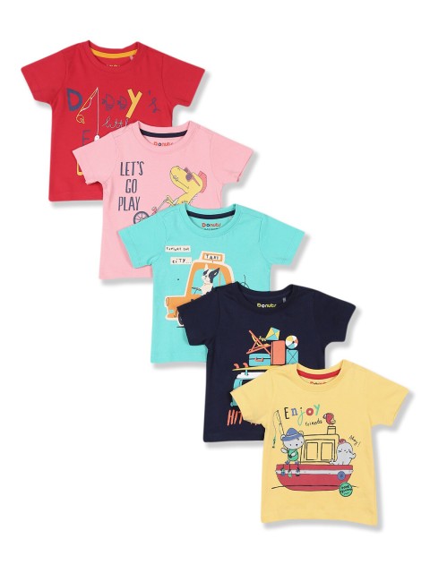 

Donuts Boys Typography 5 Printed Pure Cotton T-shirts, Red