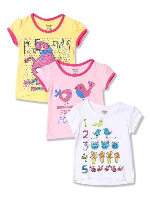 

Donuts Girls Pink & White Set Of 3 Printed Puff Sleeves T-shirts
