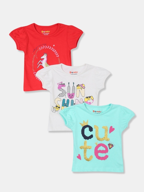 

Donuts Girls Multicoloured Typography 3 Printed Applique T-shirt, Multi