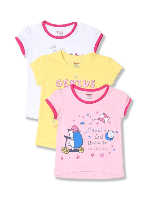 

Donuts Girls Pink & Yellow Set Of 3 Printed T-shirts
