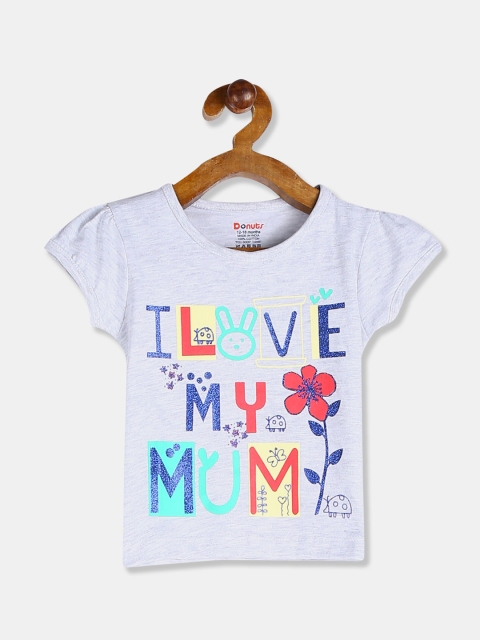 

Donuts Girls Grey Typography Printed T-shirt