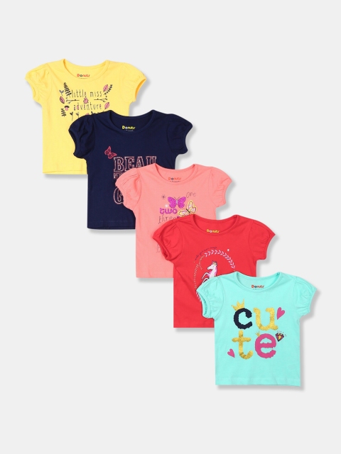

Donuts Girls Assorted Typography Pack of 5 Printed Cotton T-shirts