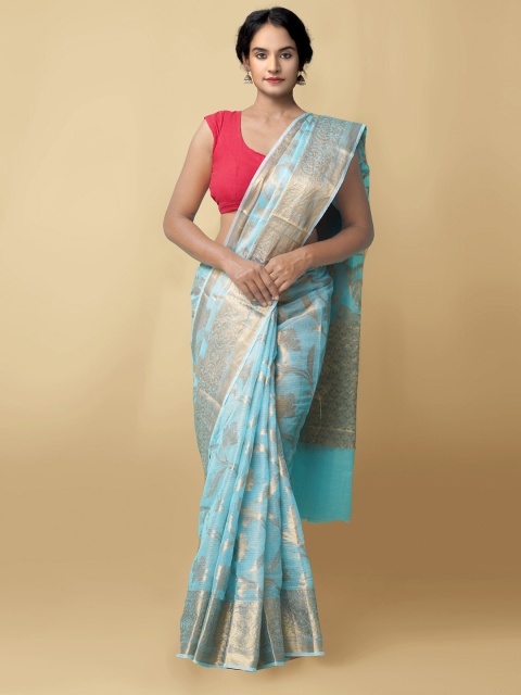 

Unnati Silks Women Blue & Gold-Toned Pure Kota Banarasi Sustainable Saree