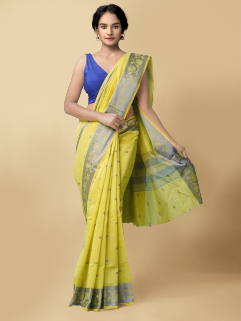 

Unnati Silks Yellow & Grey Woven Design Silk Cotton Baluchari Saree