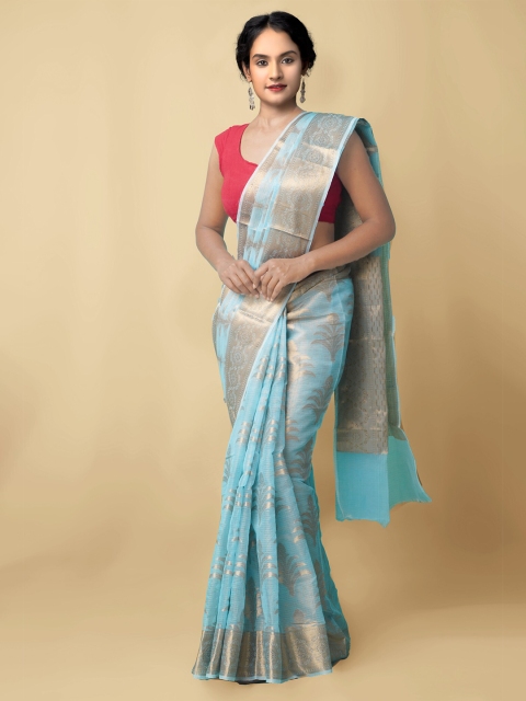 

Unnati Silks Blue & Red Woven Design Zari Silk Cotton Kota Saree