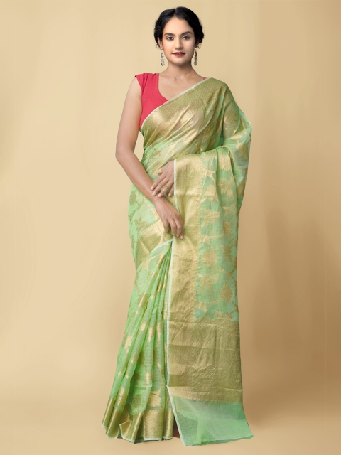 

Unnati Silks Women Green & Gold-Coloured Pure Kota Banarasi Sustainable Saree