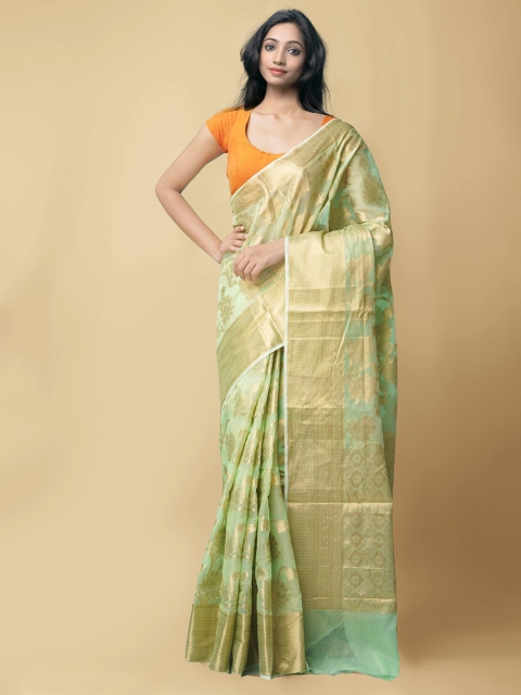 

Unnati Silks Green & Gold-Toned Woven Design Zari Silk Cotton Kota Saree