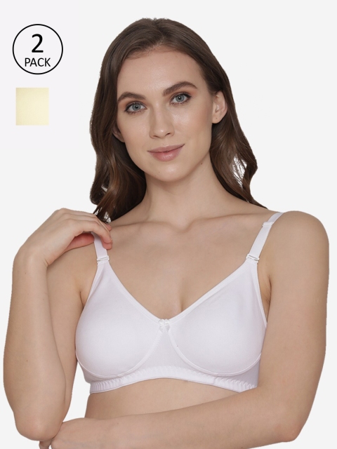 

Kalyani Pack Of 2 White & Cream-Coloured Cotton T-shirt Bra