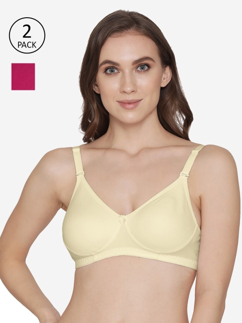 

Kalyani Pack Of 2 Yellow & Magenta Cotton T-shirt Bra