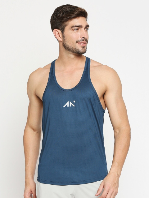 

AESTHETIC NATION Men Blue Hyper Mesh Stringer Slim Fit T-shirt