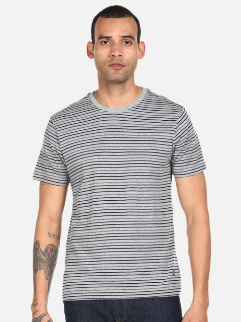 

AD By Arvind Men Grey Striped T-shirt