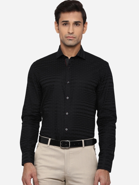 

JB STUDIO Men Black Slim Fit Horizontal Stripes Opaque Pure Cotton Formal Shirt