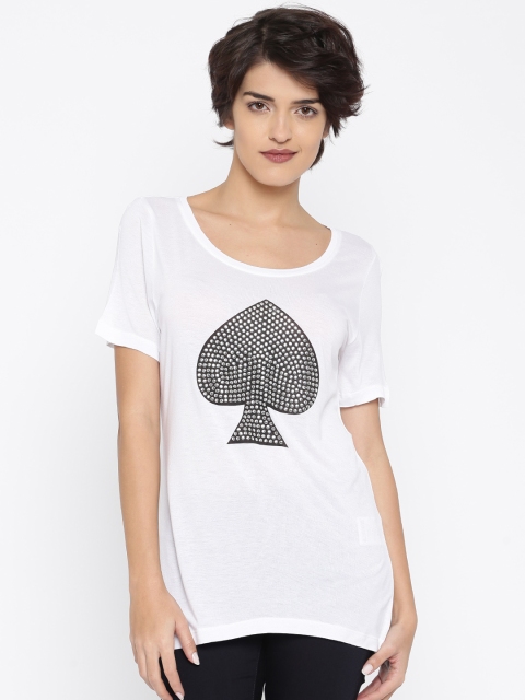 

Vero Moda Women Off-white Printed Round Neck T-shirt