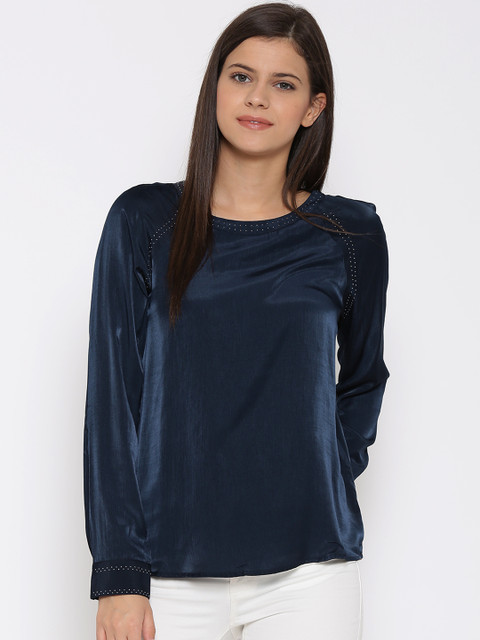 

Vero Moda Women Navy Solid Top, Navy blue