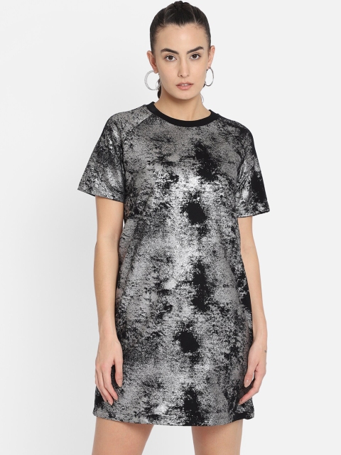 

hummel Black & Silver-Toned Embellished T-shirt Mini Dress