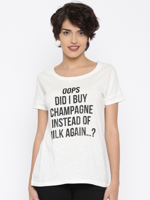 

Vero Moda Women Off-white Printed Round Neck T-shirt