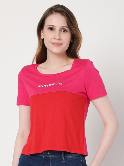 

Vero Moda Women Pink & Red Colourblocked T-shirt