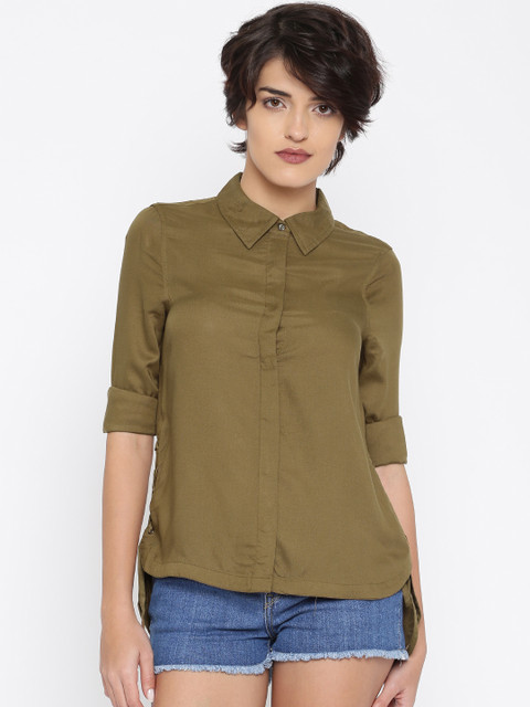 

Vero Moda Women Olive Green Regular Fit Solid Casual Shirt