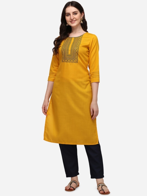 

Florence Women Yellow & Green Ethnic Motifs Yoke Design Thread Work Kurta